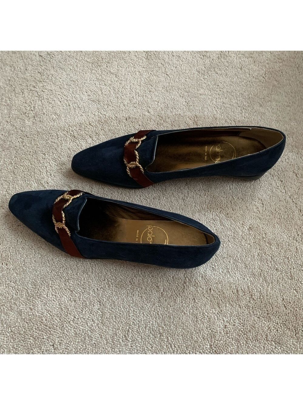 PALOMA Navy Blue Velour Pointy Shoes Made In Italy - Picture 4 of 7